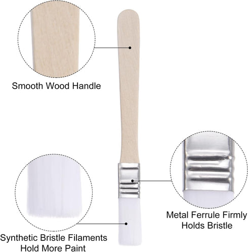 uxcell 0.5" Width Small Paint Brush Nylon Bristle with Wood Handle Painting Tool for Wall, Door, Cabinets, Furniture, Fences, White 6Pcs...