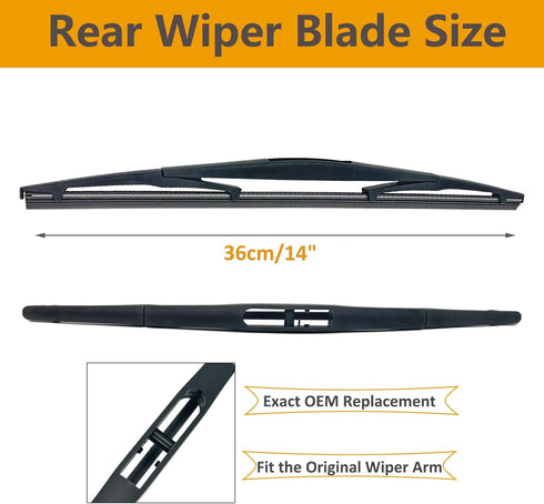 2 PCS Rear Wiper Blades for Infiniti QX50 QX70 2014-2017, Subaru Forester 2006-2022, Honda Pilot 2016-2022, Mazda 3 2019-2021, Acura MDX 2014-2022...