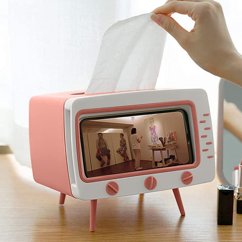 SGVAHY Tissue Box Holder Retro TV Tissue Box Cover Cute and Practical Cell Phone Holder Tampon Holder for Bathroom Kitchen Bedroom Dressers Desks ...