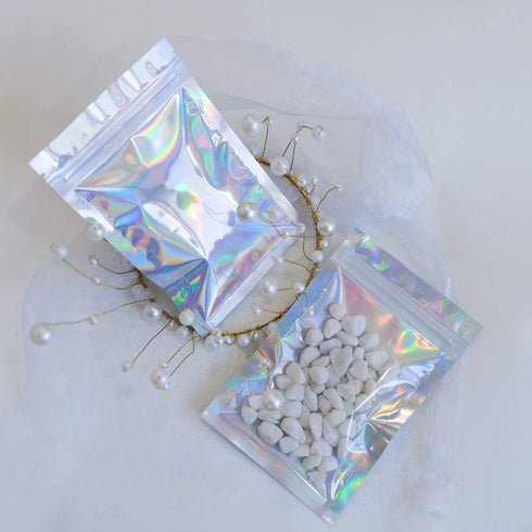 100 Pieces Mylar Holographic Resealable Bags - 3 x 4" Smell Proof Bags, Foil Pouch for Party Favor Food Storage (Holographic Color, 3 x 4 Inch)...