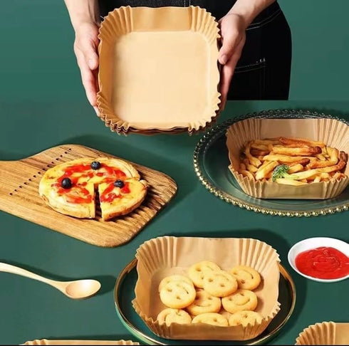 Air fryer liners 8(in), 100pcs, disposible no mess non-stick, square paper liners free of harsh additives, unbleached, for microwave and airfryer ...