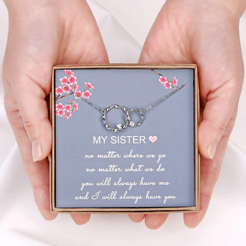Sister Gifts from Sister, Sterling Silver Interlocking Infinity 2 Circles Necklace for Sisters, Big Sister Little Sister Gift, Birthday Jewelry Fr...
