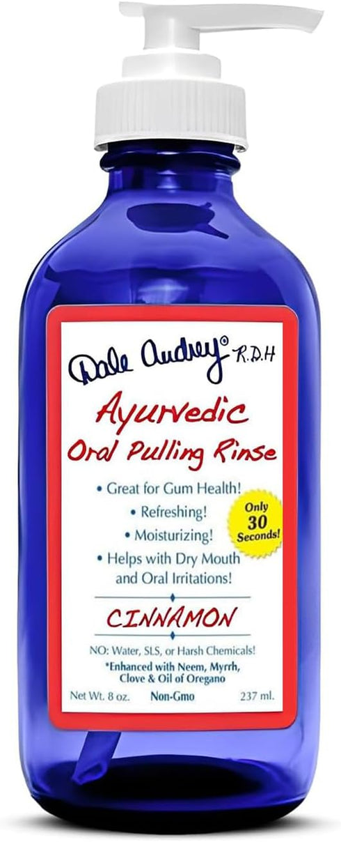 Ayurvedic Oil Pulling for Teeth and Gums | Organic Cinnamon Flavored Oral Rinse Mouthwash | Natural Essential Oils | Cobalt Glass Bottle Pump for ...