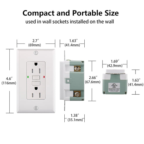 GFCI Outlet Receptacle,1pack,Ground Fault Electric Plugs,125V 15Amp,Weather-Resistant and Tamper-Resistant,GFI UL&CUL Listed White...