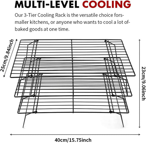 ShellKingdom Cooling Racks, Stainless Steel Non-Stick Baking Racks And Oven Safe Wire Cool Racks for Cookies, Cakes and Baking,3-Tier,Foldable...