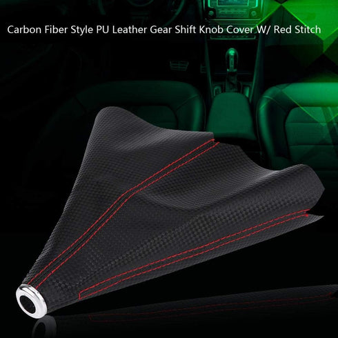 Aramox Gear Shift Knob Boot,Universal Black Carbon Fiber Style Gear Shift Knob Cover Red Stitch Gear Gaiter Boot Cover PU Leather Material...