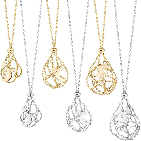 PH PandaHall 6pcs Crystal Stone Holder Empty Stone Holder Cage Pendant Holder Gemstone Cage Mesh Pendant Replacement Hand-Woven Necklace Cord with...