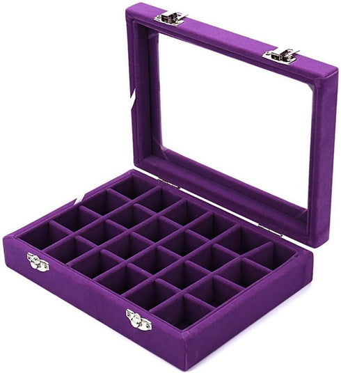 24 Grids Velvet Glass Ring Earrings Jewelry Box Earrings Organiser Storage Holder Display Case...