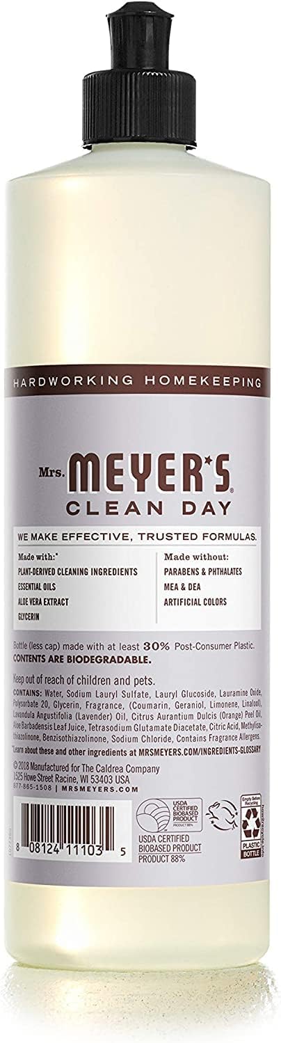 Mrs. Meyer's Liquid Dish Soap, Cruelty Free Formula, Lavender Scent, 16 oz - Pack of 2...