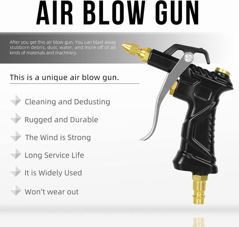 Industrial Air Blow Gun, with Brass Adjustable Air Nozzle and 3 Air Flow Extension, and 6 Sealing Rings, Pneumatic Tools Air Compressor Accessorie...