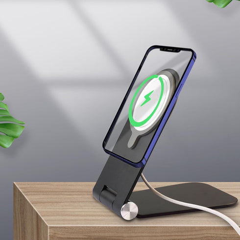 Foldable Phone Stand for Magsafe Charger, Adjustable Angle Aluminum Desk Phone Holder Mount Compatible with Magsafe Charger for iPhone 15 14 13 12...