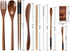 Wooden Utensil Flatware Set Reusable Utensils Travel Cutlery Set for Eating with Case, 10 Pcs Wooden Spoon and Fork Set Bamboo Flatware Set...