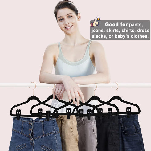Black Velvet Hangers Clips 20 PCS, Non-Slip Velvet Clips for Suit Pant Skirt Hanger, Strong Finger Clips Perfect for Thin Flocking Hangers...