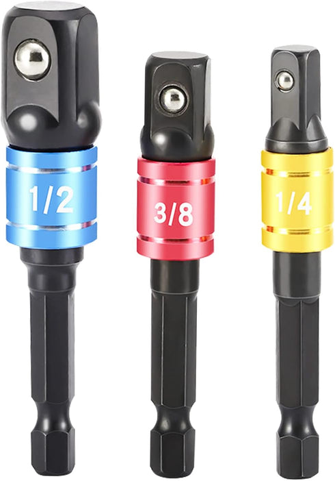 3Pcs Impact Grade Driver Sockets Drill Adapter Extension Set 1/4", 1/2", 3/8 Reducer Set Turns Power Drill Into High Speed Nut Driver Socket to Dr...