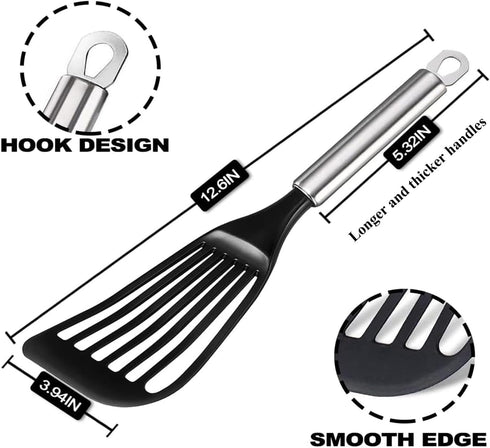 2pcs -Tenta Kitchen Nonstick cookware Thin Slotted Egg Spatula Turner Flexible Nylon Metal Fish Spatula, Wide Blade Lightweight Heat Resistant wit...