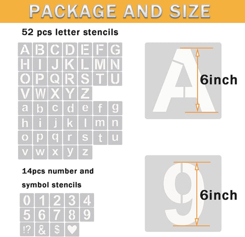 6 Inch Letter Stencils Symbol Numbers Craft Stencils, 66 Pcs Reusable Plastic Alphabet Templates for Painting on Wood, Wall, Fabric, Rock, Glass, ...