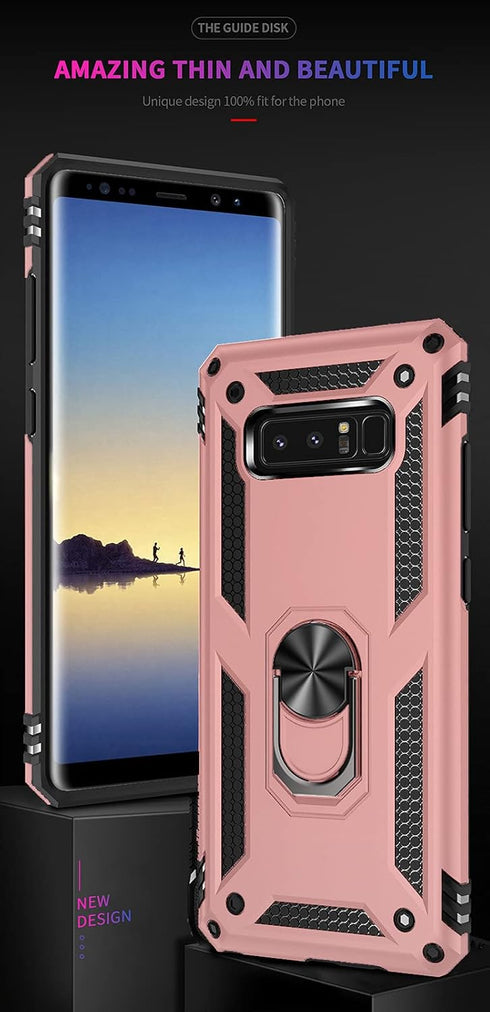Androgate for Samsung Galaxy Note 8 Case with 3D PET Screen Protectors, Military-Grade Metal Ring Holder Kickstand 15ft Drop Tested Shockproof Cov...