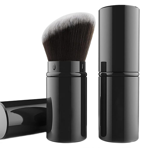 Falliny Retractable Makeup Brush, Angled Kabuki Powder Foundation Sunscreen Makeup Brush, Travel Face Blush Brush with Cover for Blush, Bronzer, B...