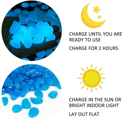 100 Pcs Glow in The Dark Garden Pebbles for Walkways and Decor in Blue...