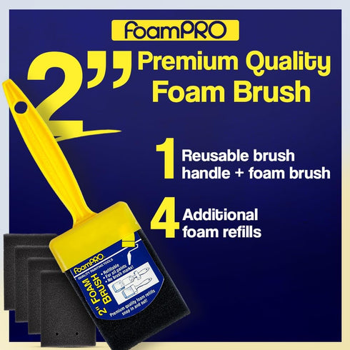 FoamPRO 72-4, 2" Foam Brush with 4 Refills - Premium Quality Paint Brush Set for All Paints, Urethanes, Varnishes, Stains - Effortless Application...