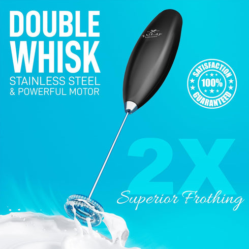 Zulay Kitchen Powerful Double Whisk Milk Frother Handheld - Foam Maker With Stand - Whisk Drink Mixer for Coffee, Mini Foamer for Latte, Matcha, F...