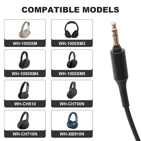 WH-1000XM5 Aux Headphone Replacement Audio Cable Cord Compatible with Sony WH-1000xm3 WH-1000XM4 WH-ch510 WH-ch710n WH-ch700n WH-xb910n MDR-XB950B...