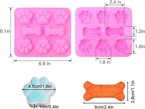 2-Pack Silicone Puppy Treat Molds, Puppy Dog Paw and Bone Cookie Cutters Baking Molds for Chocolate, Candy, Jelly, Biscuits, Cube, Dog Treats...