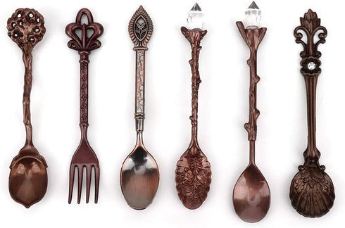 Fdit 6Pcs/Set Vintage Carved Coffee Spoon Teaspoon Retro Zinc Alloy Dessert Coffee Tableware Spoons Cutlery Kitchen(Red Bronze)...