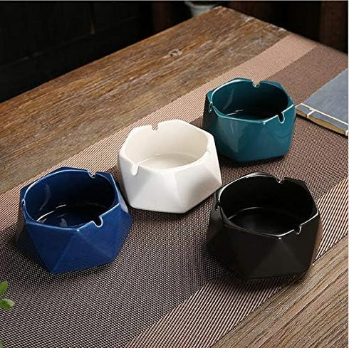Ceramic Geometric Ashtray with Lid, Windproof Ceramic Ashtray for Indoor or Outdoor Use, Home Office Decoration, Black...