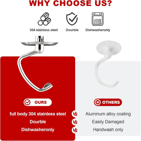 Stainless Steel Dough Hook for Kitchenaid Stand Mixer, Bread Hook for 4.5Qt -5 Qt Tilt-Head Stand Mixer, Dough Hook for Kitchenaid Mixer Attachmen...