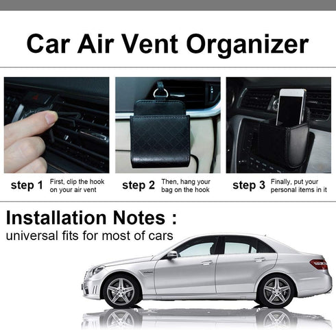 Keenso Universal Car Air Vent Organizer Box Storage Bag, Black Auto Seat Back Interior Case with Hook, Mount Outlet Storage Box Hanging Leather Co...