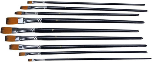 9pcs Flat Pointed Tip Nylon Hair Acrylic Watercolor Brush Artists Paint Brush Set Black...