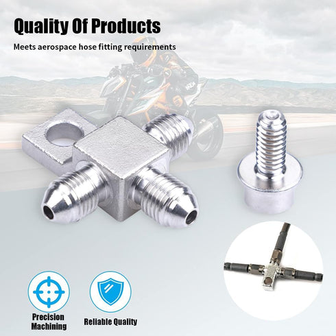 Stainless Steel AN3-3AN Male Brake Hose End Tee Block with screw 1/4-20 unf Titanium Color...