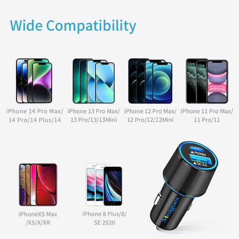Fast USB C Car Charger, Meagoes 20W PD Rapid Charging Adapter Compatible for Apple iPhone 14 Pro Max/14 Pro/14 Plus/14/13/12/Mini/11/XS/XR/X/8 Plu...
