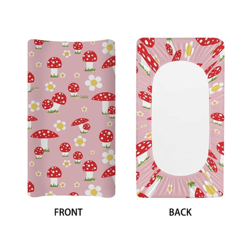 Mushroom Changing Pad Cover Waterproof Stretchy Baby Changing Table Cover Comfy Cozy Universal Tray Table Mat Fit 32"x16" Contoured Pad...