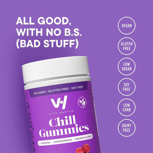 VitaHustle Chill Gummies for Stress Relief, 300 mg KSM 66 Ashwagandha, L-Theanine, Vegan, Mood Gummies, Balance Cortisol, Focus (Passion Fruit) 50...