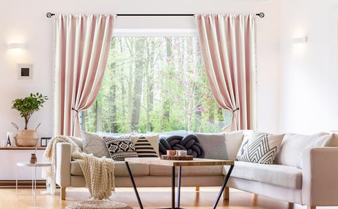 Treatmentex Pom-Pom Pink Half-Blackout Curtains 45'''' Short Window Curtain Set for Girls Baby Nursery Room Darkening Drapes 2 Panels Rod Pocket,A...