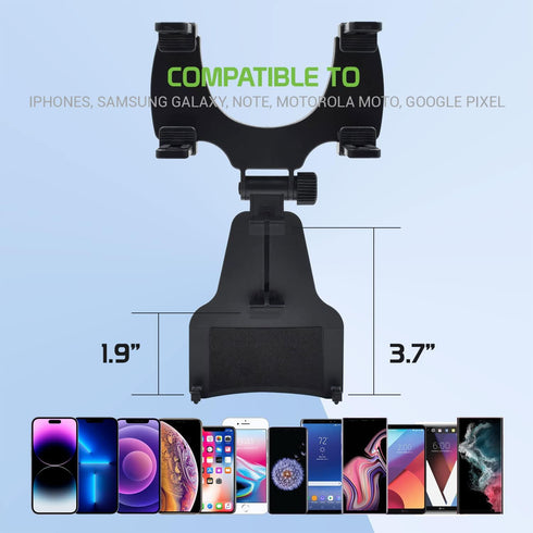 Cellet Vehicle Rear View Mirror Phone Holder Mount Universal Smartphone Cradle Compatible to iPhone 14 Pro Max Plus 13 12 11 XR XS SE Galaxy Z Fli...