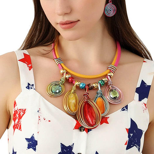 Barode African Statement Choker Necklaces Colorful Chunky Bib Collar Necklace Ethnic Indian Tribal Jewelry Set for Women (A)...