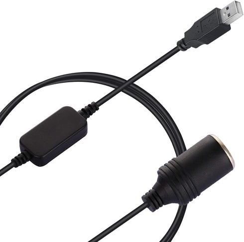 Apoi USB A Male to 12V Car Cigarette Lighter Socket Female Step Up Cable Inverter Converter for Lighters Driving Recorder and More-Black (1.96FT/0...
