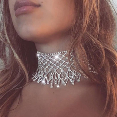 DRESBE Rhinestone Necklace Crystal Choker Necklaces Prom Necklace Chain Party Neck Jewelry for Women...