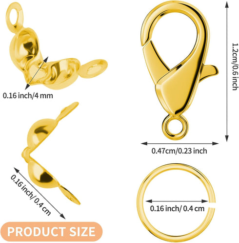 450 Pieces Jewelry Making Accessories Set Includes 200 Pieces Open Jump Ring Connectors 200 Pieces Bead Tips Knot Covers and 50 Pieces Lobster Cla...