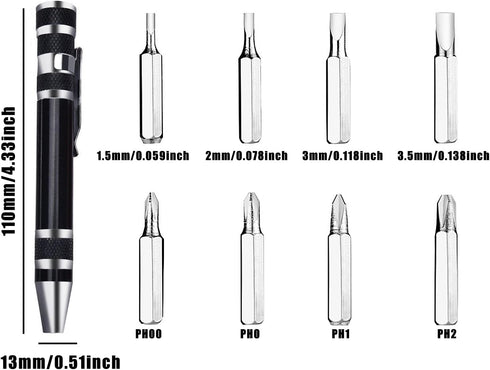 8 in 1 Multipurpose Mini Screwdriver Set Manual Pen Style Screw Driver with 8Pcs Bits Precision Repair Tools for Eyeglasses Home Improvement Compu...