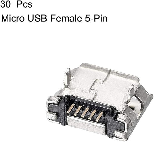 uxcell 30 PCS Micro USB Female Socket Connector Jack Port, 5-Pin DIP 180 Degree Replacement Adapter...