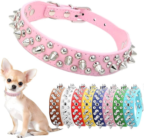 Spiked Dog Collar for Small Dogs Soft PU Leather Spike Puppy Collar Anti Bite Studded Rivet Cat Collar for Kittens Small Medium Pets Like Chihuahu...