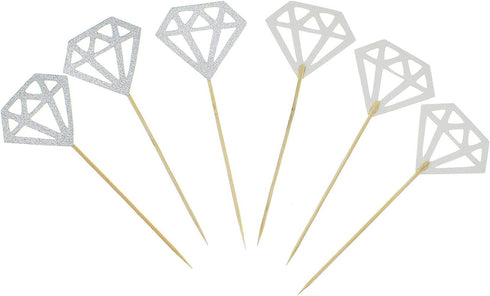 50 Pack Cupcake Toppers Silver Glitter Diamond Cakes Toppers Cupcake Decor Party Cake Decoration Supplies...