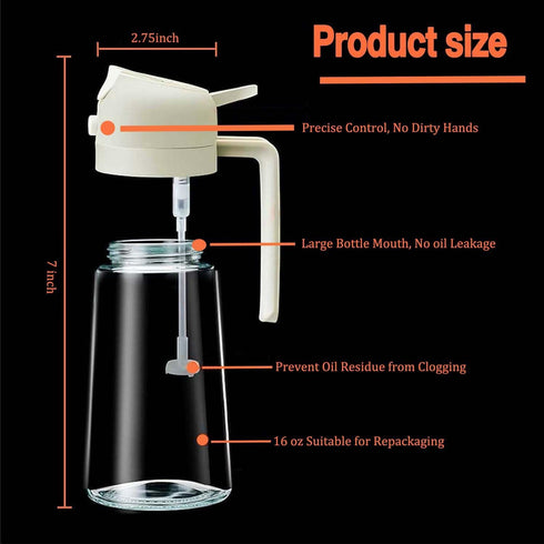 Oil Dispenser Sprayer Bottle for Kitchen, 2 In 1 Olive Oil Dispenser Bottle for Cooking, 16oz/470ml Glass Oil Bottle, Oil Sprayer for Cooking, Kit...