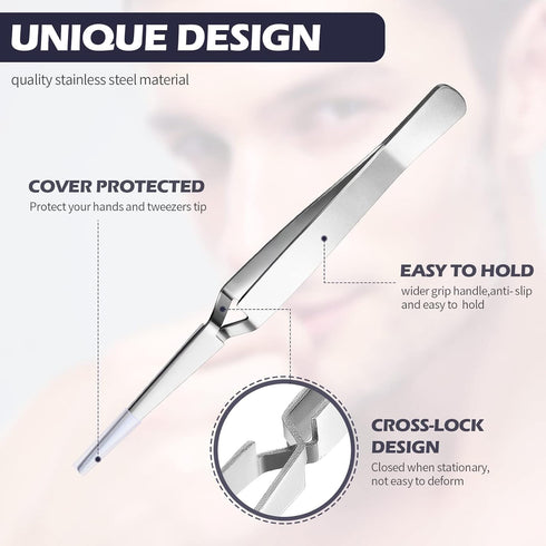 3 Pieces Reverse Tweezers Locking Tweezers for Crafting Cross Locking Electronics Tweezers Reverse Action Forceps Reverse Tension Tweezers Stainle...