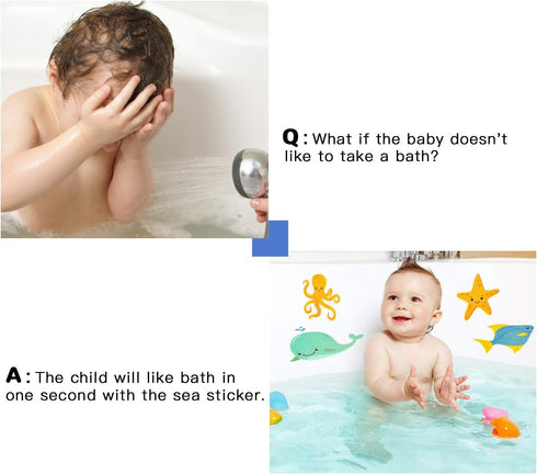 Non Slip Bathtub Stickers, 14 PCS Large Sea Adhesive Kids Anti Slip Decal Treads for Shower and Bath Tub with Premium Scraper...