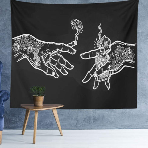 Wall Tapestry White and Black Floral Hands, Funny Creative Hippie Boho Novelty Tapestry Wall Hanging, Art Decor Print Fabric for Bedroom Living Ro...